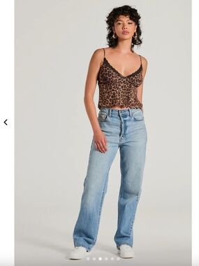 Leopard Print Lace Trim Mesh Top (size medium)